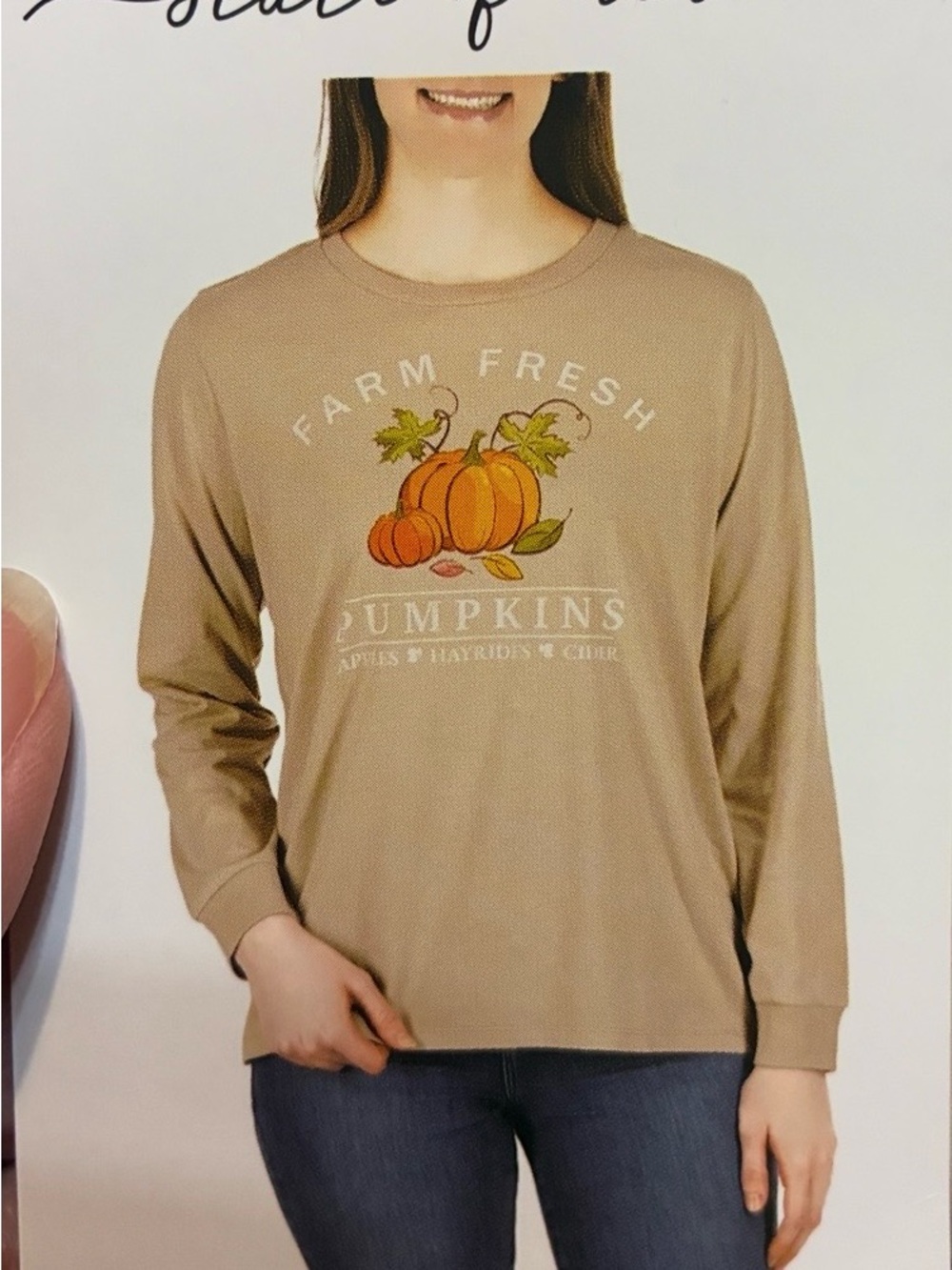 State of Mine Tan Long Sleeve Tee with Pumpkin Graphic Size XL NWT